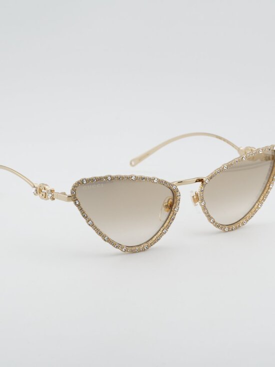 Gucci GG1569S 003 Sunglasses Gold with White Stone Cat Eye Frame, Grey Lenses main image 6